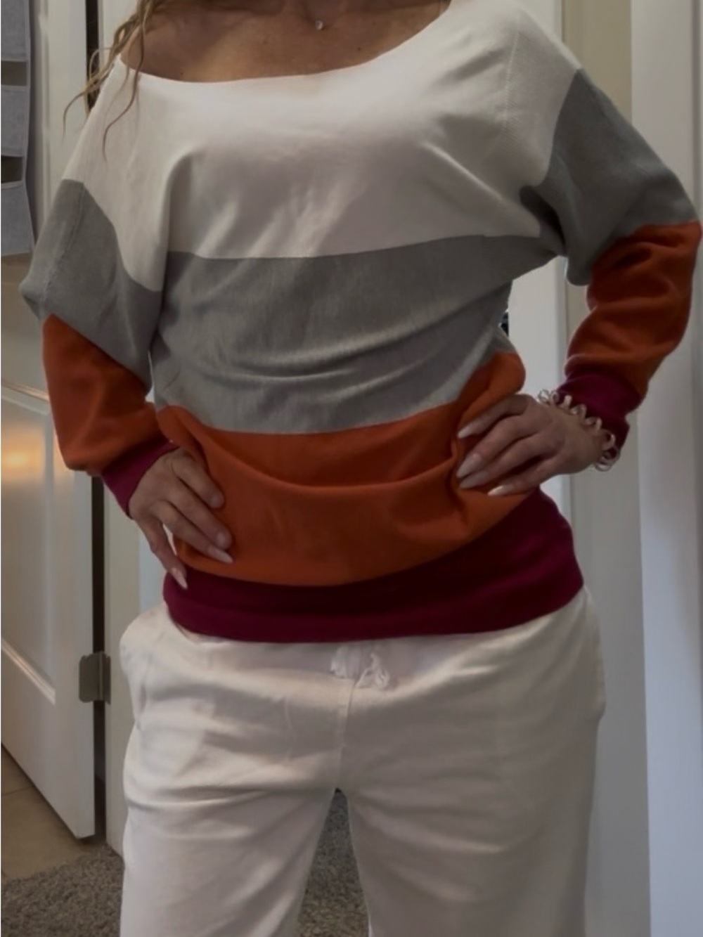 Colorblock Off-Shoulder Women's Sweater